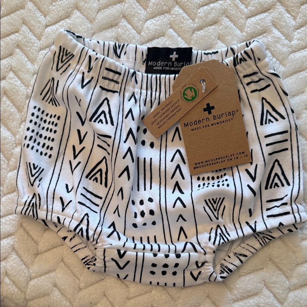 Modern Burlap Black and White Baby Bloomers 100% organic cotton